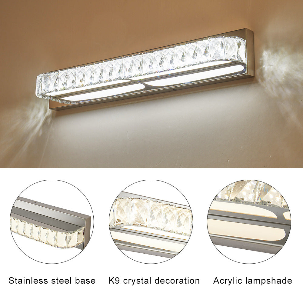 Lisslune | Stainless Steel Base Bathroom Vanity Wall Lights Crystal Embedded Above Mirror Vanity Lights