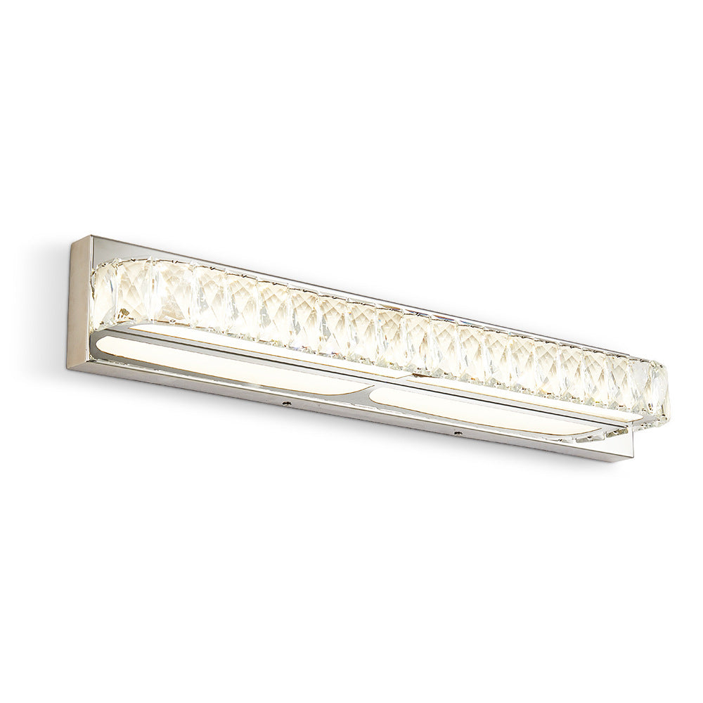 Lisslune | Stainless Steel Base Bathroom Vanity Wall Lights Crystal Embedded Above Mirror Vanity Lights