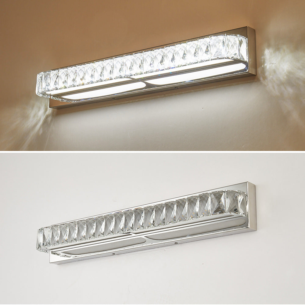 Lisslune | Stainless Steel Base Bathroom Vanity Wall Lights Crystal Embedded Above Mirror Vanity Lights