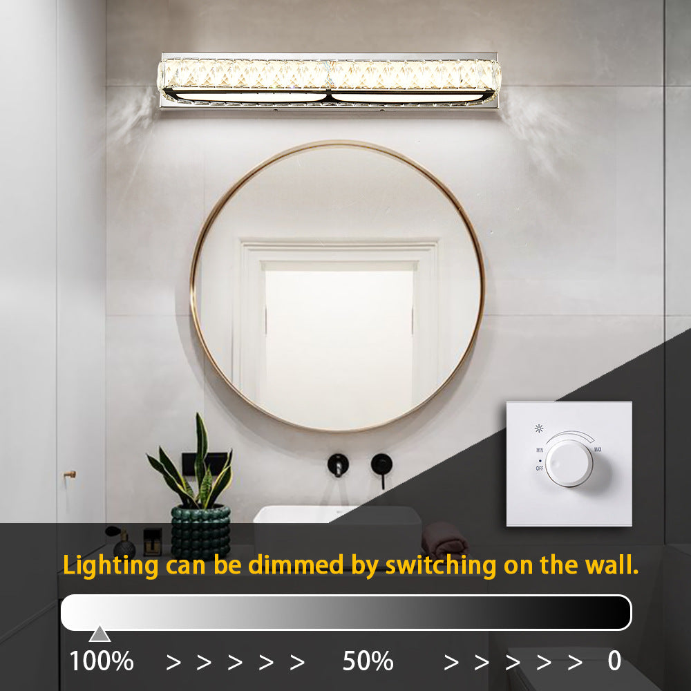 Lisslune | Stainless Steel Base Bathroom Vanity Wall Lights Crystal Embedded Above Mirror Vanity Lights