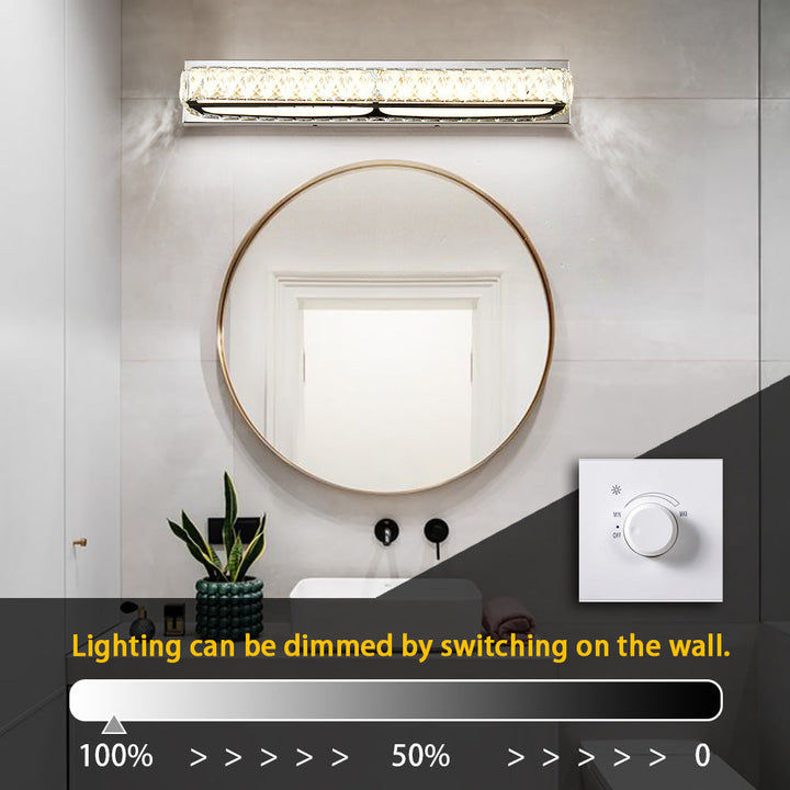 Lisslune | Stainless Steel Base Bathroom Vanity Wall Lights Crystal Embedded Above Mirror Vanity Lights