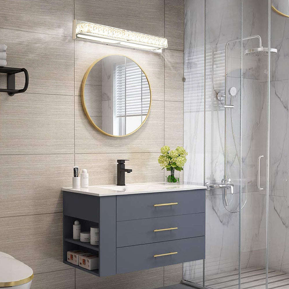 Lisslune | Stainless Steel Base Bathroom Vanity Wall Lights Crystal Embedded Above Mirror Vanity Lights
