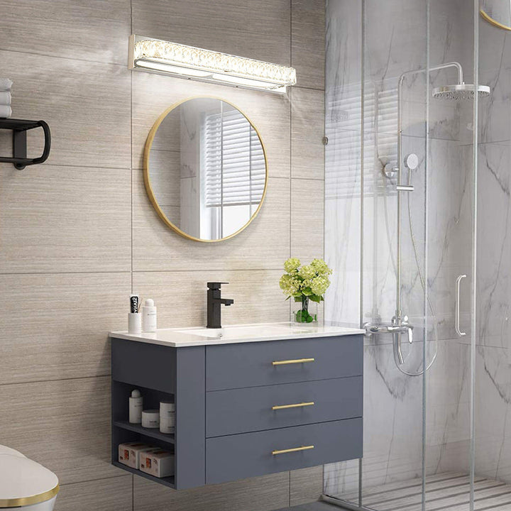 Lisslune | Stainless Steel Base Bathroom Vanity Wall Lights Crystal Embedded Above Mirror Vanity Lights