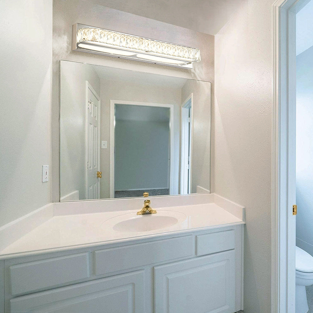 Lisslune | Stainless Steel Base Bathroom Vanity Wall Lights Crystal Embedded Above Mirror Vanity Lights
