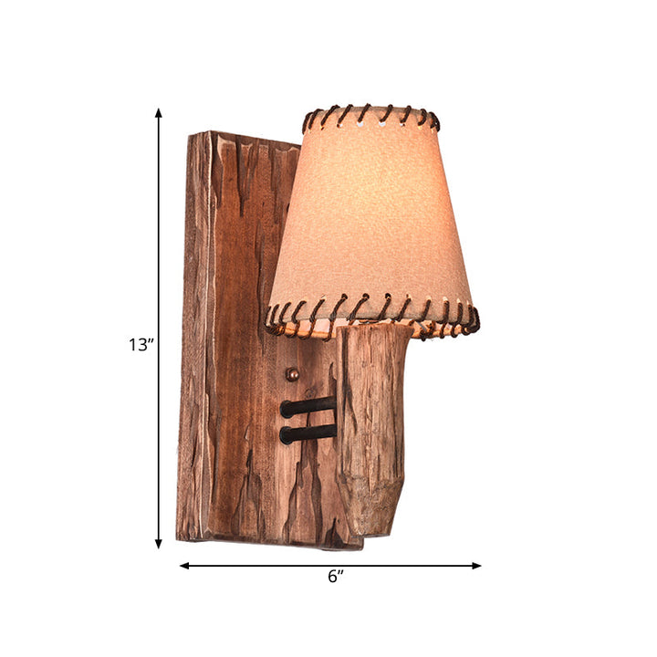 Skørter | Vintage Tapered Wall Lamp 1/2 Lighting Fabric Wall Lighting in Wood for Dining Room