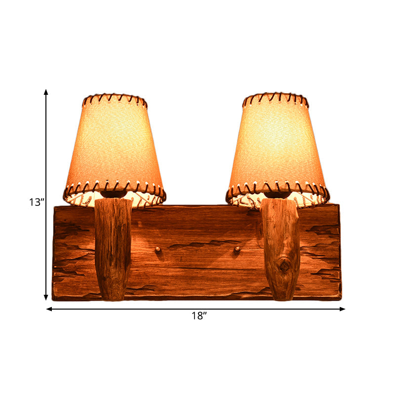 Skørter | Vintage Tapered Wall Lamp 1/2 Lighting Fabric Wall Lighting in Wood for Dining Room