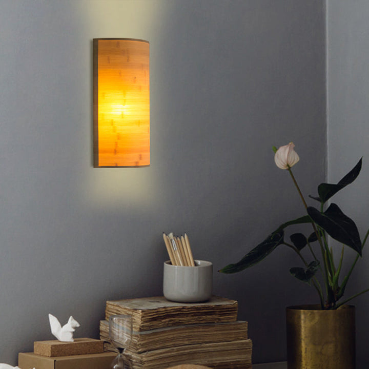 Lisslune | Bamboo Half Cylinder Wall Light Modern 2 Bulbs Wall Lighting Fixture made of Wood for the Living Room