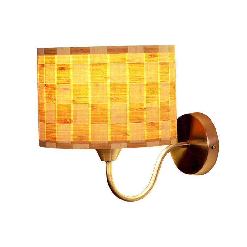 Lisslune | Drum Wall Lighting Traditional Bamboo 1 Lamp Wooden Sconce Lighting Fixture for Dining Room