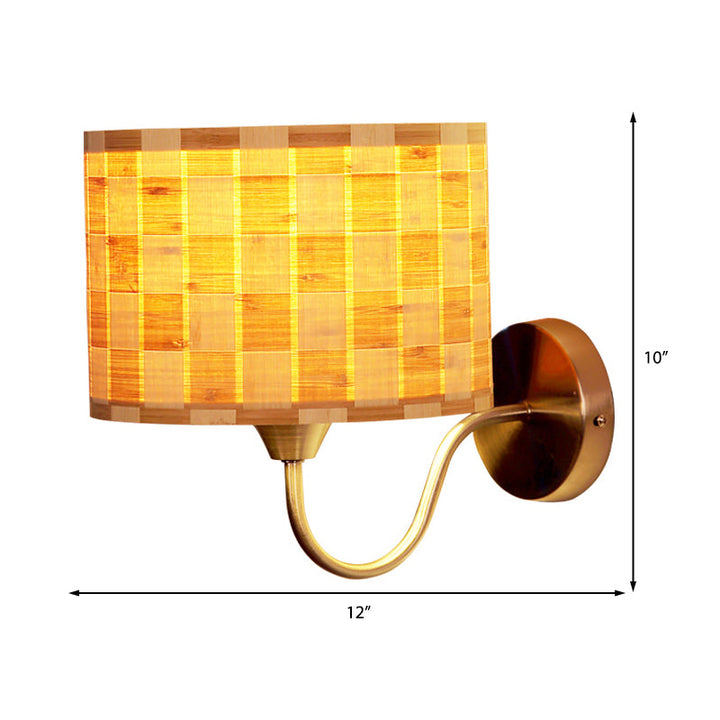 Lisslune | Drum Wall Lighting Traditional Bamboo 1 Lamp Wooden Sconce Lighting Fixture for Dining Room