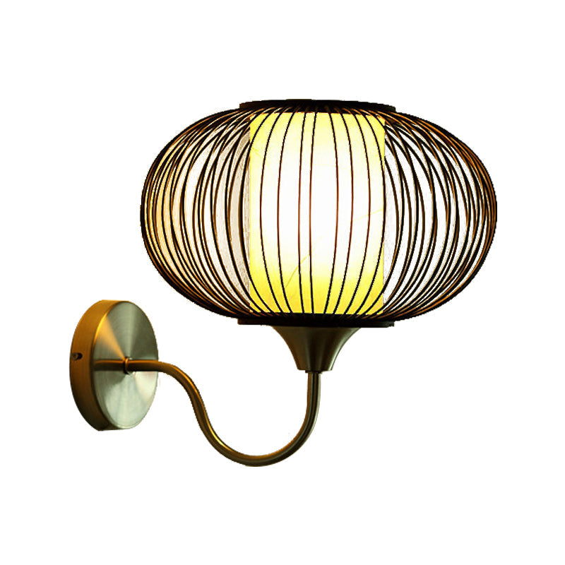 Skørter | Modernism 1-Bulb Wall Light Black Lantern Wall Mounted Light Fixture with Bamboo Shade