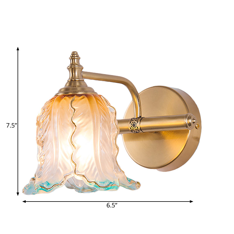 Skørter | Gold 1/2/3 Light Wall Lamp Fixture Vintage Textured Glass Scalloped Make-Up Lighting for Bedroom