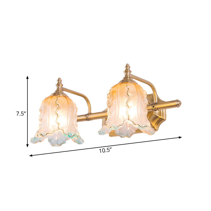 Skørter | Gold 1/2/3 Light Wall Lamp Fixture Vintage Textured Glass Scalloped Make-Up Lighting for Bedroom