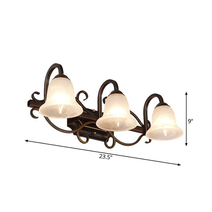 Skørter | 2/3 Lights Vanity Lamp Vintage Curvy Arm Opal Glass Wall Lamp in Black for Bathroom