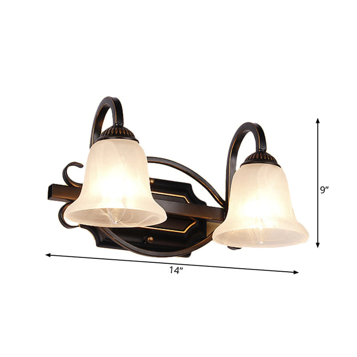 Skørter | 2/3 Lights Vanity Lamp Vintage Curvy Arm Opal Glass Wall Lamp in Black for Bathroom