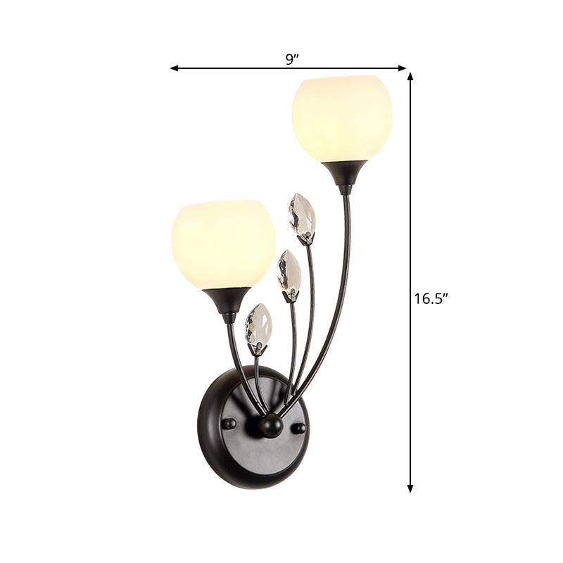 Skørter | Bubble Shade White Glass Wall Lamp Rustic 1/2 Lights Dining Room Wall Mounted Lamp in Black