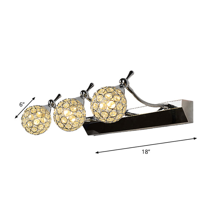 Lisslune | Orbit Wall Light Sconce Modernist Stylish Clear Crystal 3/4 Lights Black Surface Cosmetic Mirror Light, Warm/White Light