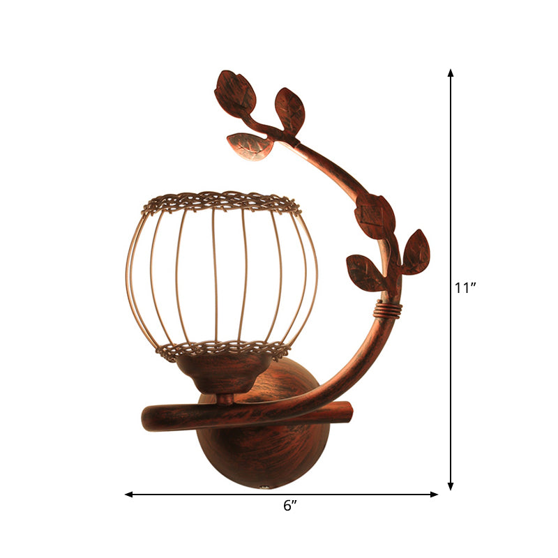 Skørter | 1 Light Bedroom Wall Mounted Lamp Rustic Dark Wood Wall Lamp with Globe Milk Glass Shade, Right/Left