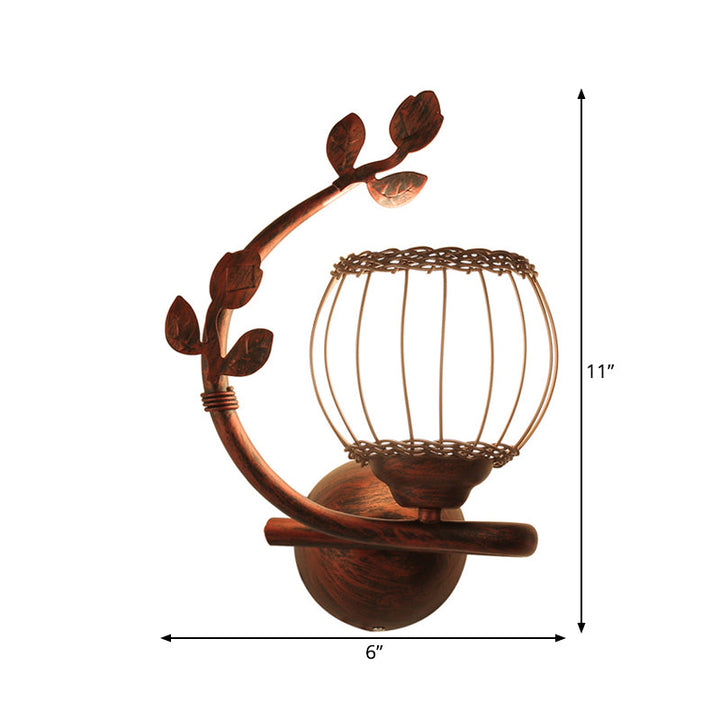 Skørter | 1 Light Bedroom Wall Mounted Lamp Rustic Dark Wood Wall Lamp with Globe Milk Glass Shade, Right/Left