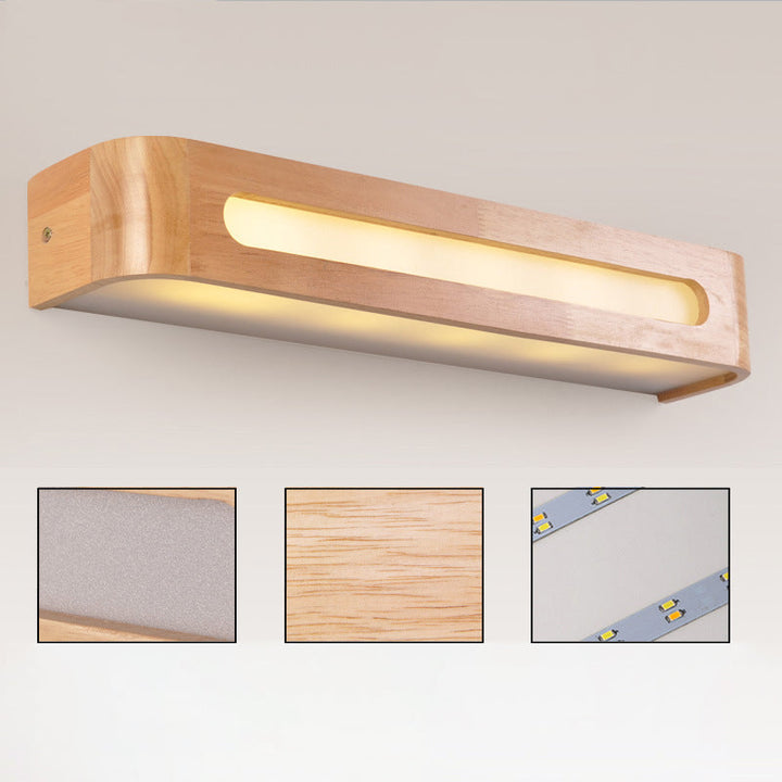 Skørter | Rectangular Wall Lighting Vanity Nordic Minimalist Style Wood Single Vanity Light