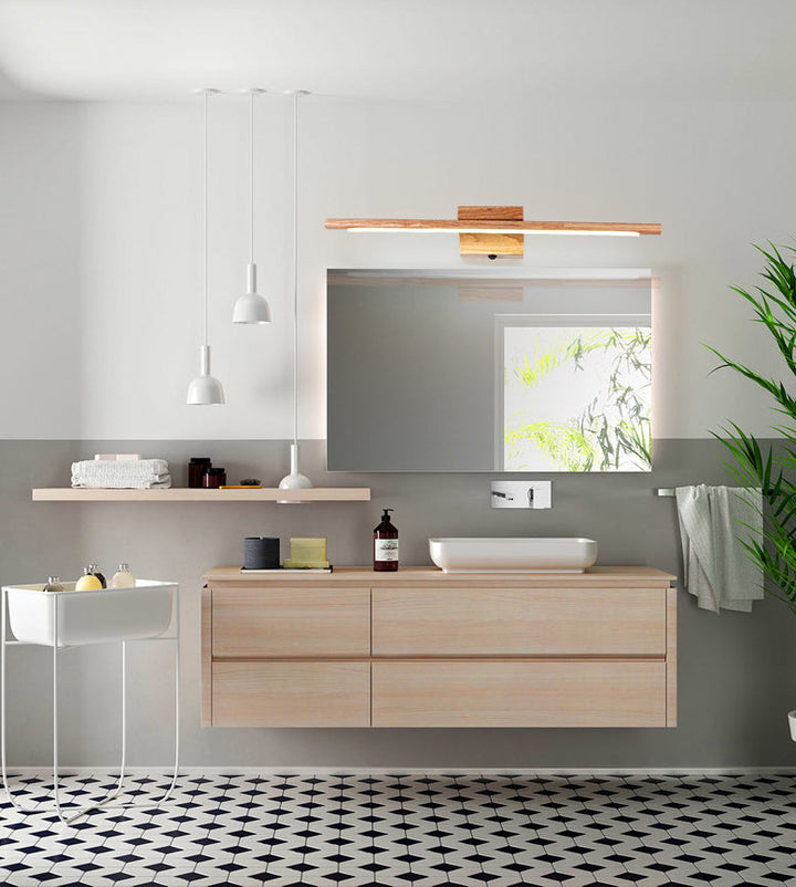Skørter | Linear Vanity Wall Lamp Modern Minimalistic Style Wood Single Vanity Lamp