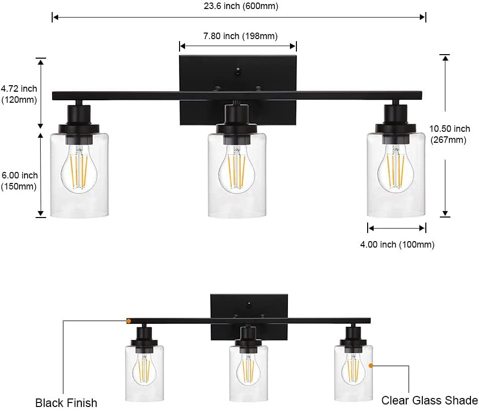 Skørter | 3-Light Cylinder Wall Lamps Fixtures Retro Industrial Style Glass Vanity Light