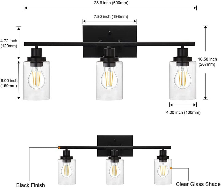 Skørter | 3-Light Cylinder Wall Lamps Fixtures Retro Industrial Style Glass Vanity Light