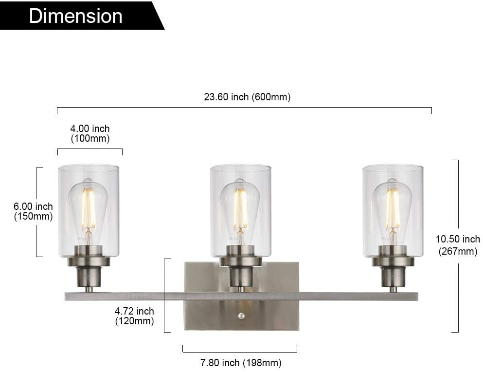 Skørter | 3-Light Cylinder Wall Lamps Fixtures Retro Industrial Style Glass Vanity Light