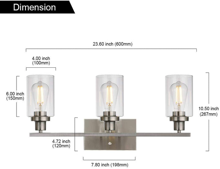 Skørter | 3-Light Cylinder Wall Lamps Fixtures Retro Industrial Style Glass Vanity Light
