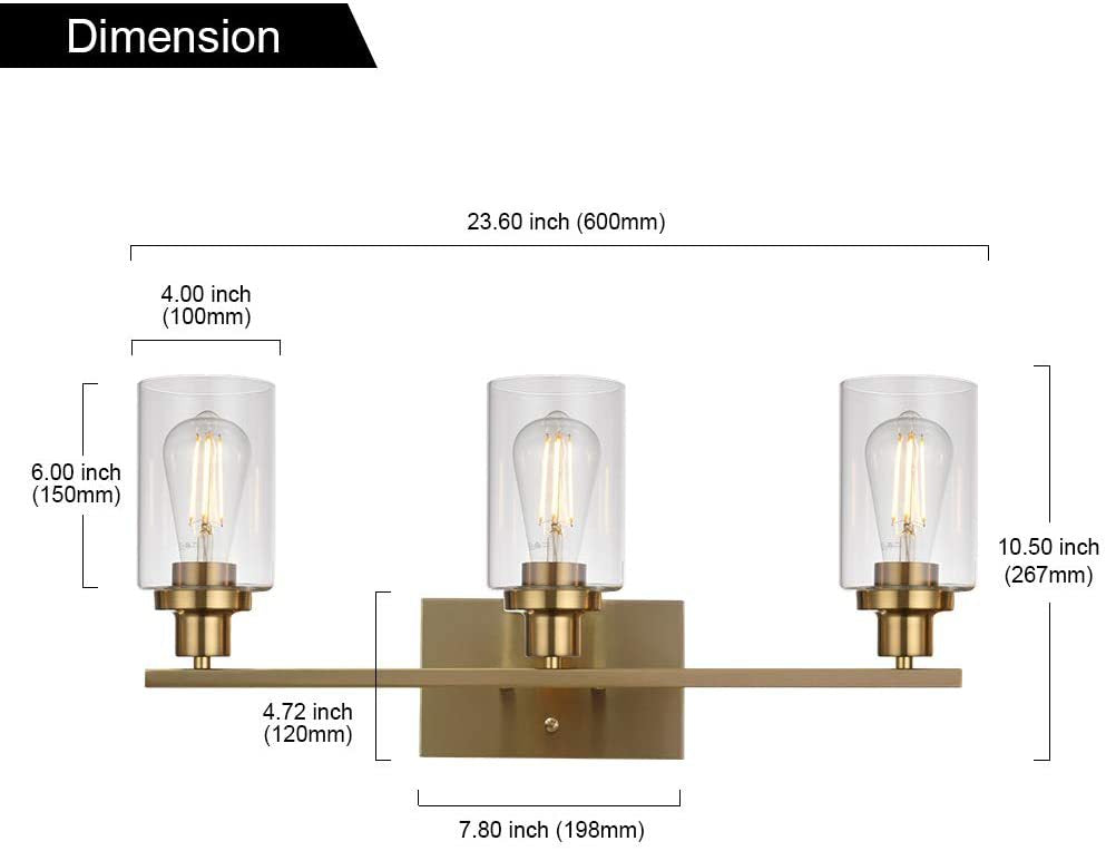 Skørter | 3-Light Cylinder Wall Lamps Fixtures Retro Industrial Style Glass Vanity Light