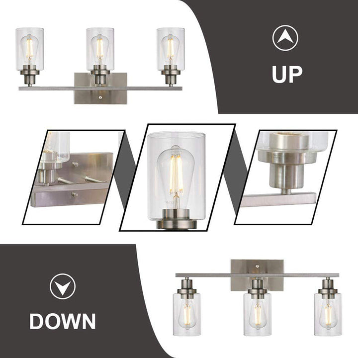Skørter | 3-Light Cylinder Wall Lamps Fixtures Retro Industrial Style Glass Vanity Light