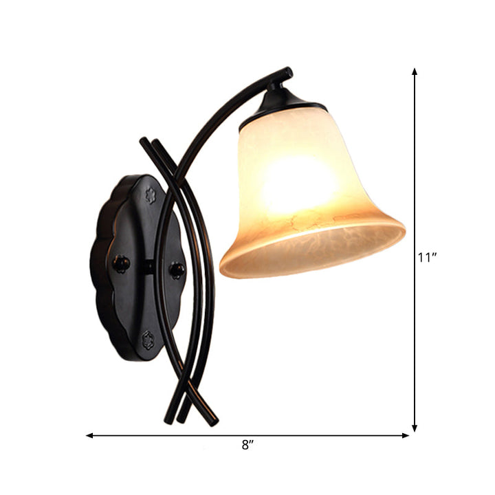 Skørter | 1 Light Milk Glass Wall Lamp Rustic Black Bell-Shaped Living Room Wall Lamp Lighting Fixture