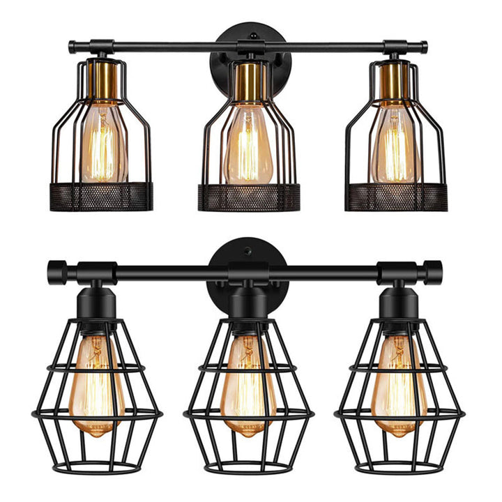Lisslune | Cage Shade Wall Lamp Retro Industrial Style Metal 3 Light Vanity Lamp