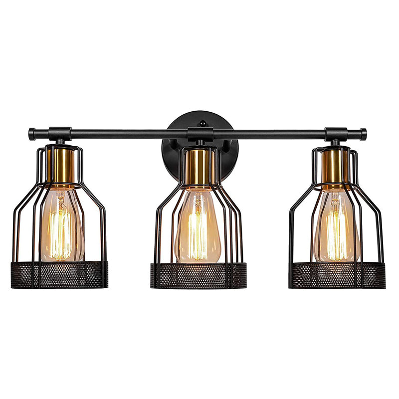 Lisslune | Cage Shade Wall Lamp Retro Industrial Style Metal 3 Light Vanity Lamp