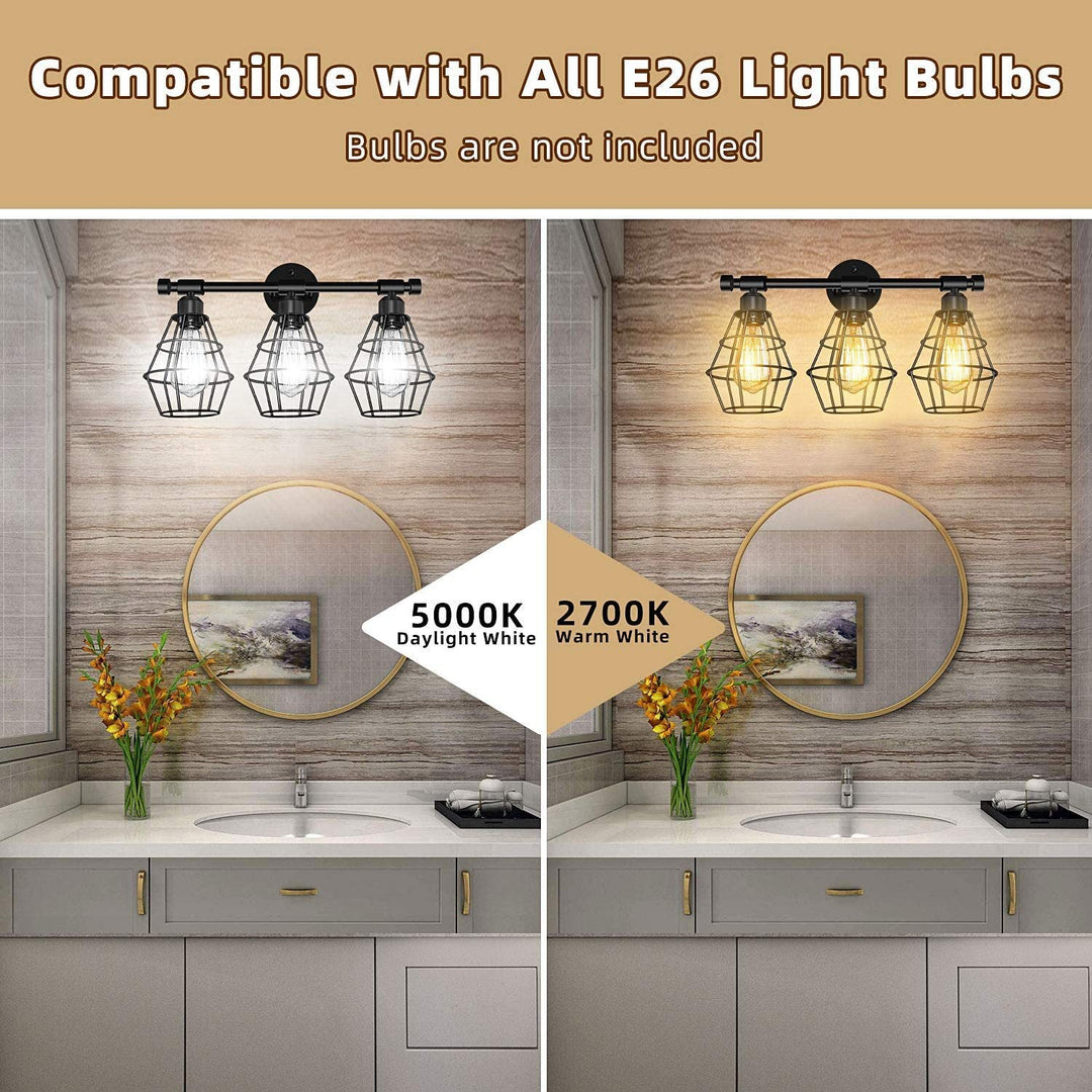 Lisslune | Cage Shade Wall Lamp Retro Industrial Style Metal 3 Light Vanity Lamp