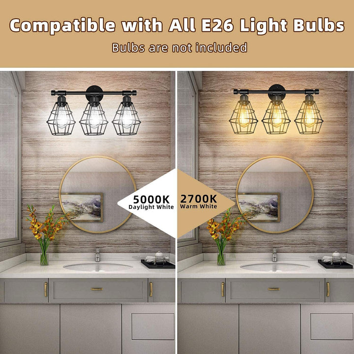 Lisslune | Cage Shade Wall Lamp Retro Industrial Style Metal 3 Light Vanity Lamp