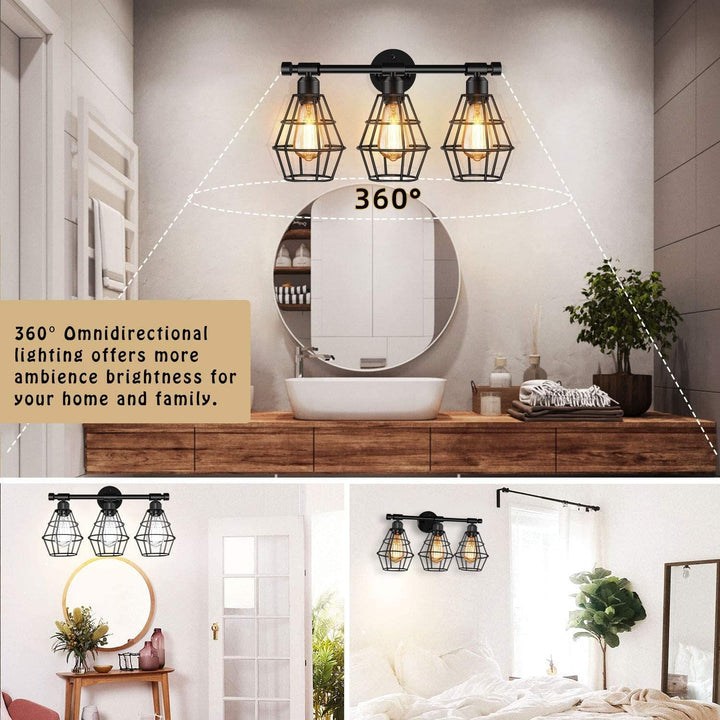 Lisslune | Cage Shade Wall Lamp Retro Industrial Style Metal 3 Light Vanity Lamp