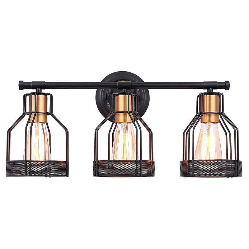 Lisslune | Cage Shade Wall Lamp Retro Industrial Style Metal 3 Light Vanity Lamp