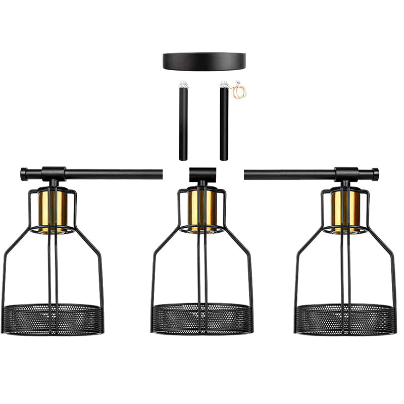 Lisslune | Cage Shade Wall Lamp Retro Industrial Style Metal 3 Light Vanity Lamp