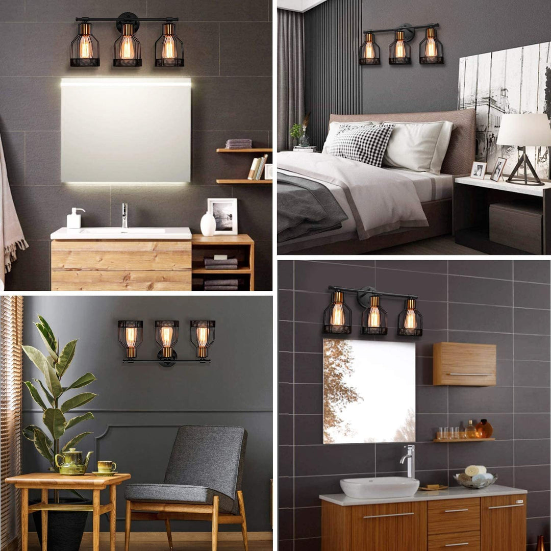Lisslune | Cage Shade Wall Lamp Retro Industrial Style Metal 3 Light Vanity Lamp