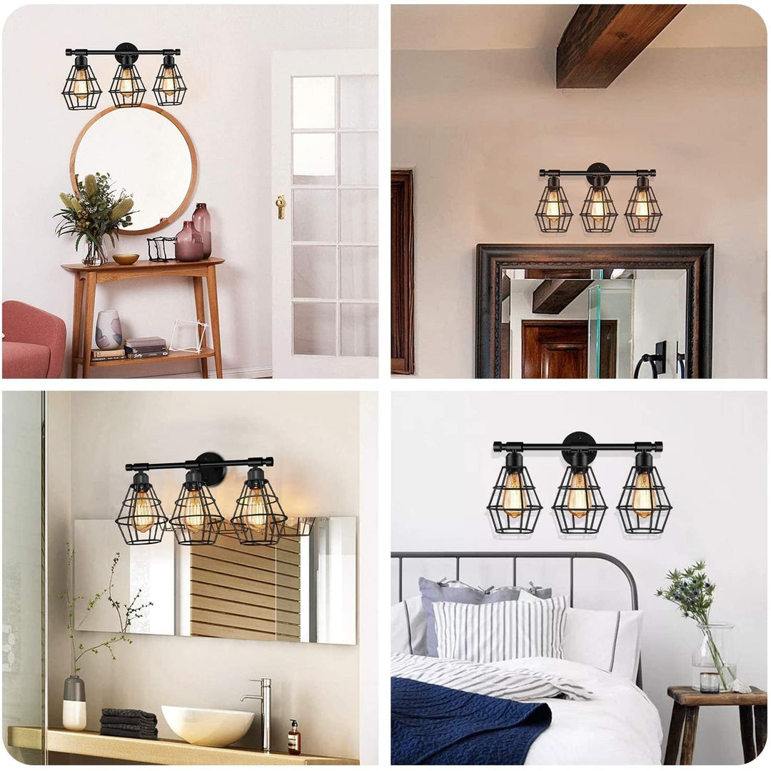 Lisslune | Cage Shade Wall Lamp Retro Industrial Style Metal 3 Light Vanity Lamp