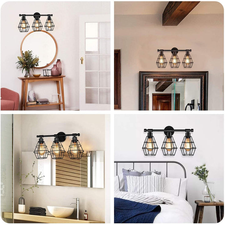 Lisslune | Cage Shade Wall Lamp Retro Industrial Style Metal 3 Light Vanity Lamp