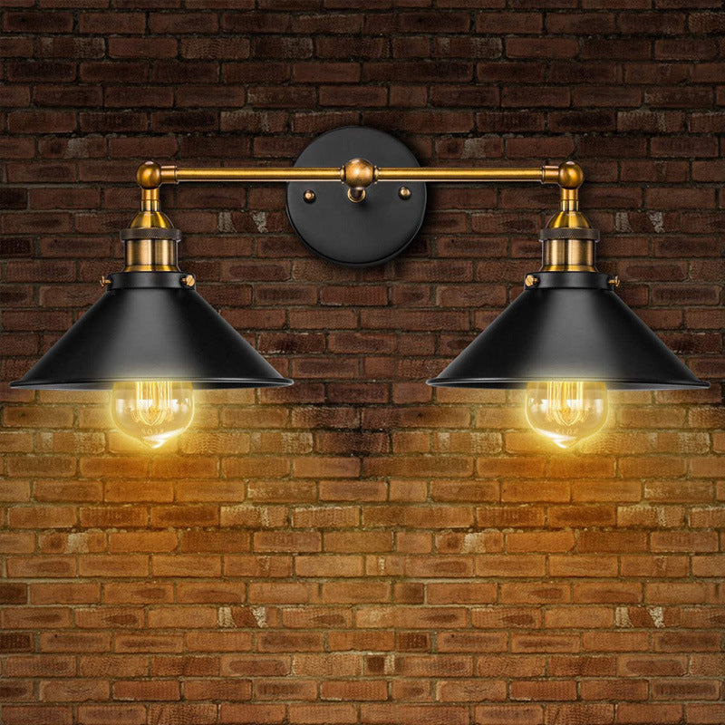 Skørter | Cone-shaped screen wall lamp retro industrial style metal 2 light vanity lamp