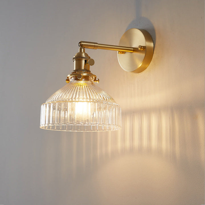Skørter | Industrial Wall Lamp Pressed Ribbed Glass Wall Light Wall Lamp in Gold Finish for Bedroom