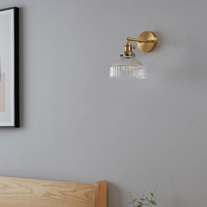 Skørter | Industrial Wall Lamp Pressed Ribbed Glass Wall Light Wall Lamp in Gold Finish for Bedroom