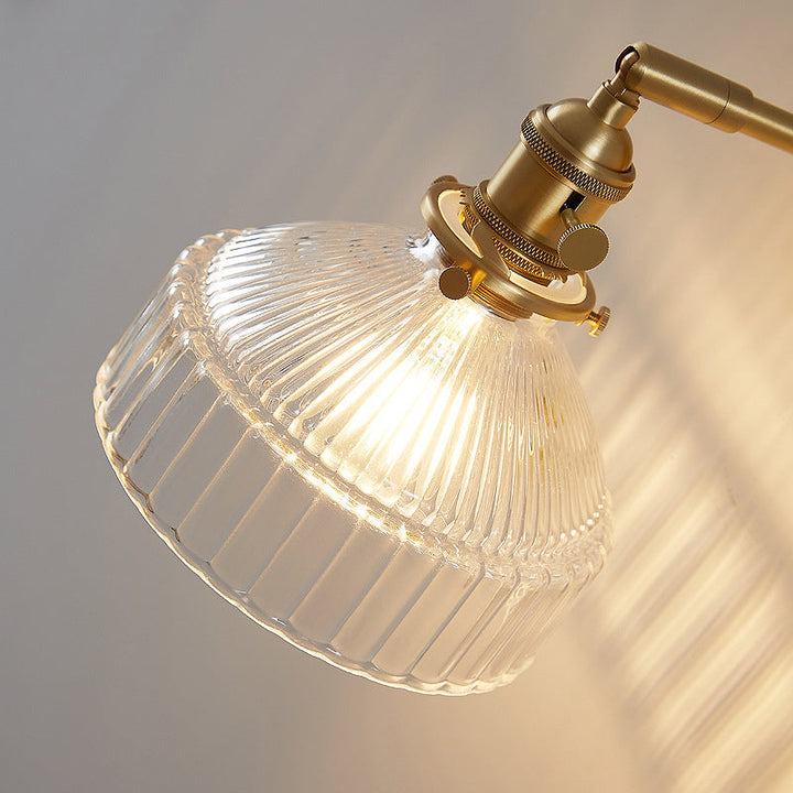 Skørter | Industrial Wall Lamp Pressed Ribbed Glass Wall Light Wall Lamp in Gold Finish for Bedroom