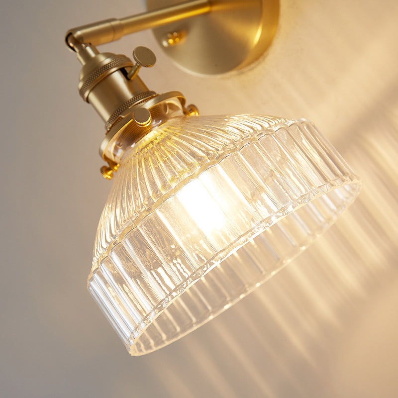 Skørter | Industrial Wall Lamp Pressed Ribbed Glass Wall Light Wall Lamp in Gold Finish for Bedroom