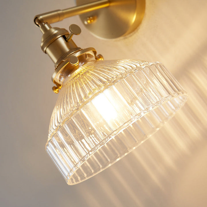 Skørter | Industrial Wall Lamp Pressed Ribbed Glass Wall Light Wall Lamp in Gold Finish for Bedroom