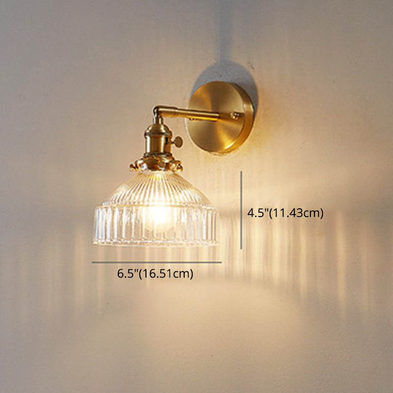 Skørter | Industrial Wall Lamp Pressed Ribbed Glass Wall Light Wall Lamp in Gold Finish for Bedroom