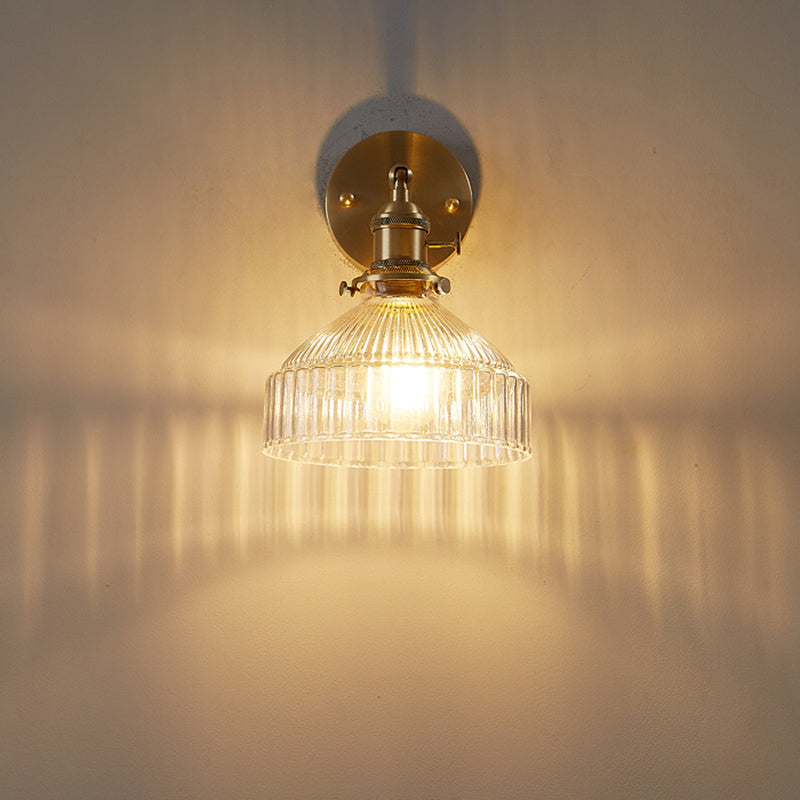 Skørter | Industrial Wall Lamp Pressed Ribbed Glass Wall Light Wall Lamp in Gold Finish for Bedroom