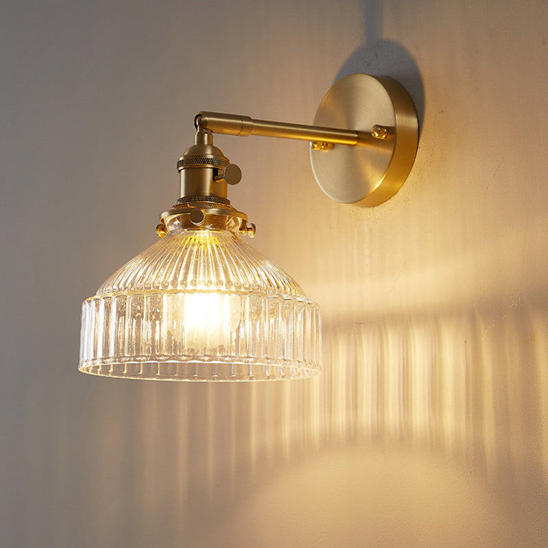 Skørter | Industrial Wall Lamp Pressed Ribbed Glass Wall Light Wall Lamp in Gold Finish for Bedroom